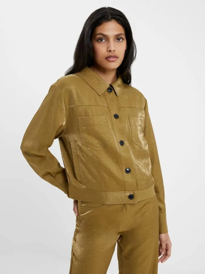 French Connection Cammie Shimmer Jacket Nutria Women Coats and Jackets
