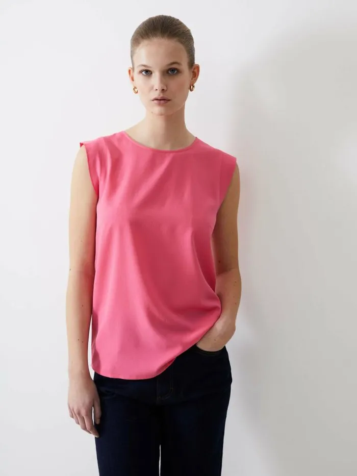 French Connection Cap Sleeve Crepe Light Tank Top Camellia Women Tops