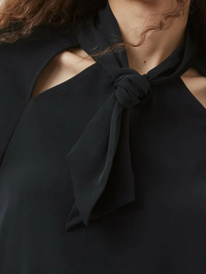 French Connection Carmen Recycled Crepe Tie Blouse Blackout Women Tops