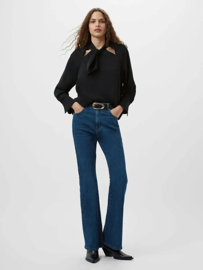 French Connection Carmen Recycled Crepe Tie Blouse Blackout Women Tops