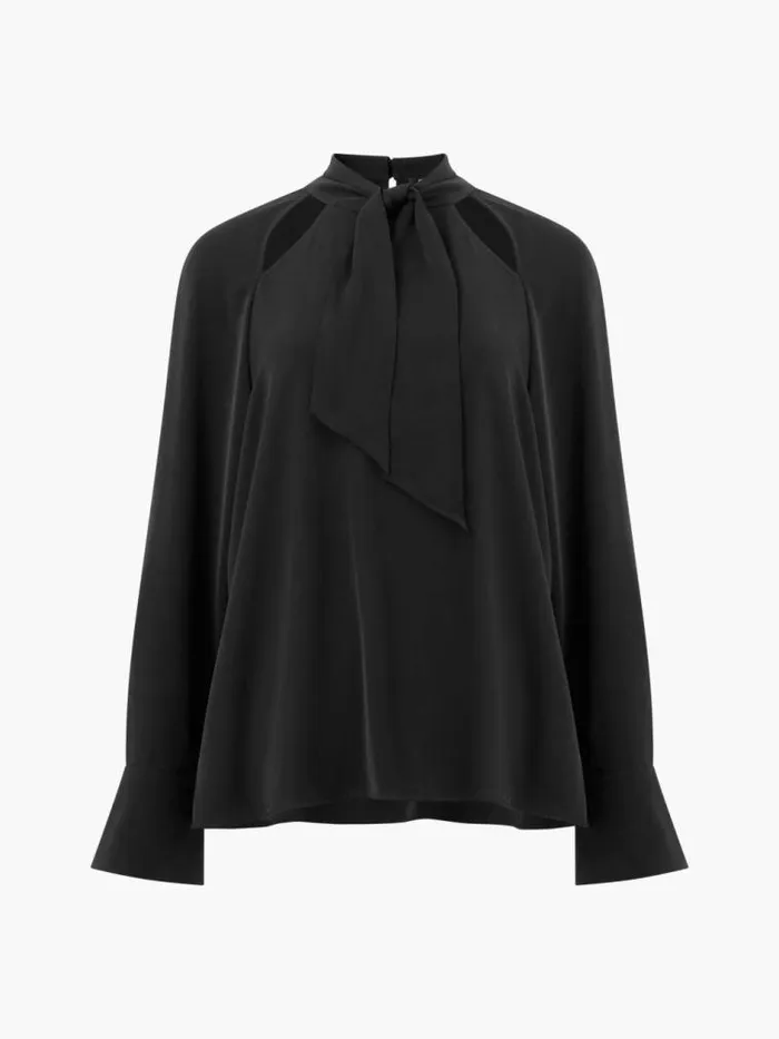 French Connection Carmen Recycled Crepe Tie Blouse Blackout Women Tops