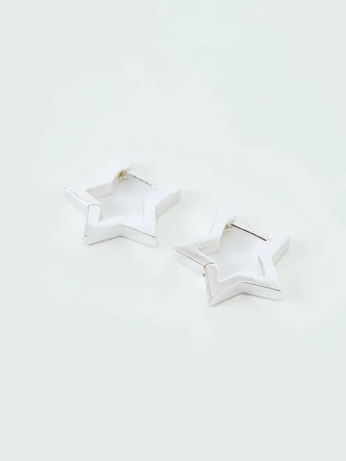 French Connection Chunky Star Hoop Earrings Silver Women Jewellery