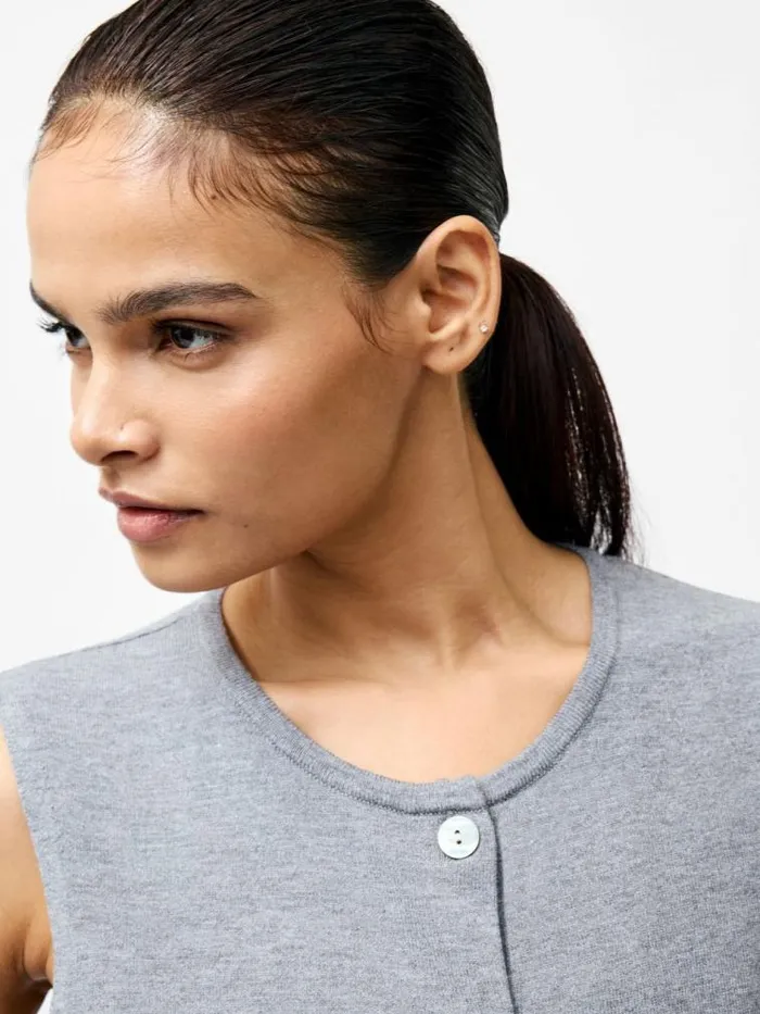 French Connection Cosysoft Button Down Sweater Vest Mid Grey Mel Women Jumpers and Cardigans