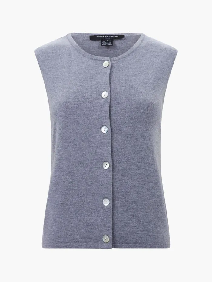 French Connection Cosysoft Button Down Sweater Vest Mid Grey Mel Women Jumpers and Cardigans