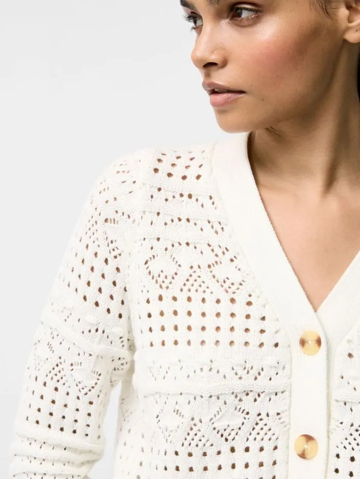 French Connection Crochet Bobble Knit Cardigan Summer White Women Jumpers and Cardigans