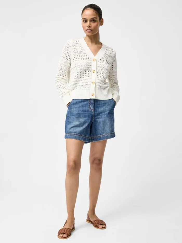 French Connection Crochet Bobble Knit Cardigan Summer White Women Jumpers and Cardigans