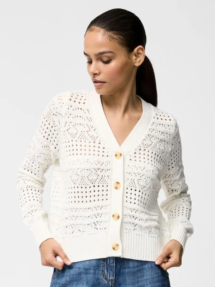 French Connection Crochet Bobble Knit Cardigan Summer White Women Jumpers and Cardigans