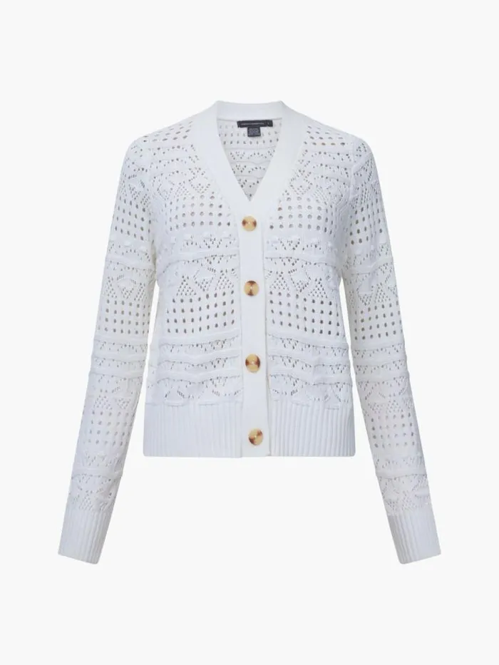 French Connection Crochet Bobble Knit Cardigan Summer White Women Jumpers and Cardigans