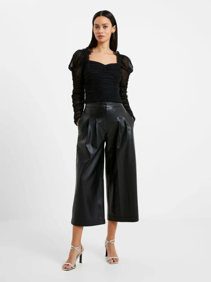 French Connection Edrea Tulle Cropped Top Blackout Women Tops