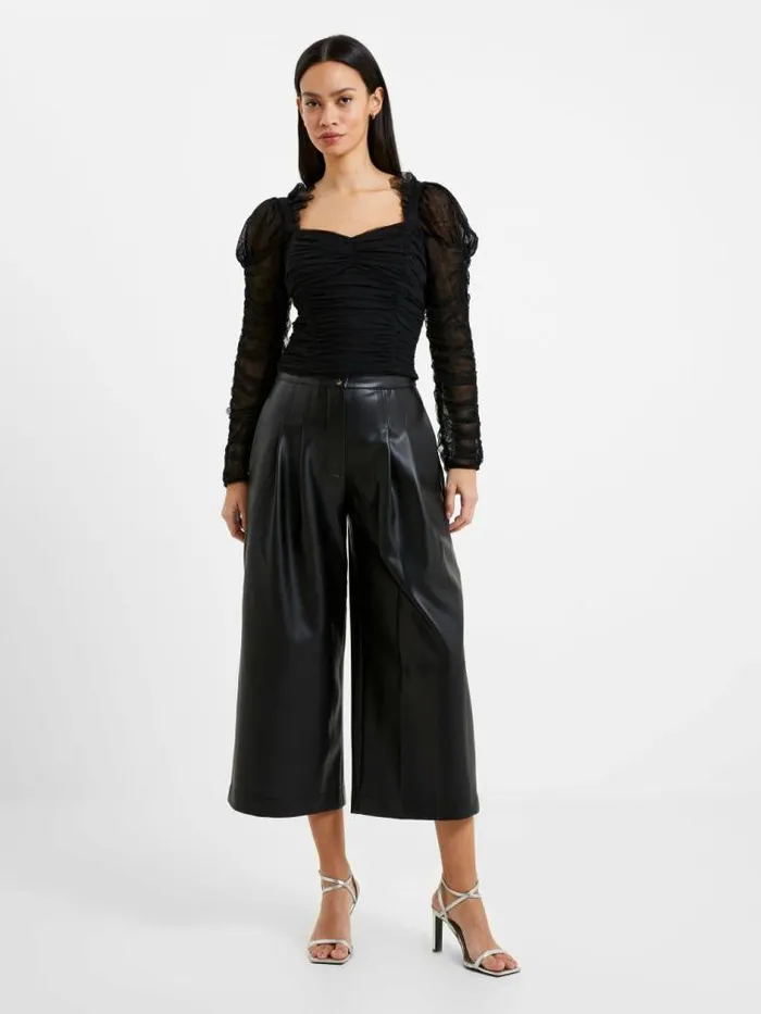 French Connection Edrea Tulle Cropped Top Blackout Women Tops