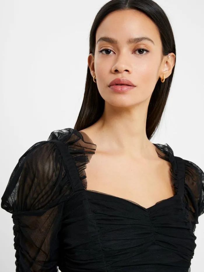 French Connection Edrea Tulle Cropped Top Blackout Women Tops