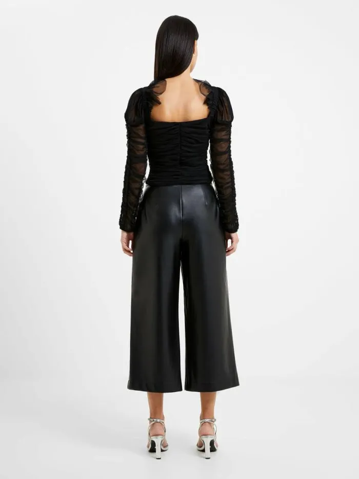 French Connection Edrea Tulle Cropped Top Blackout Women Tops