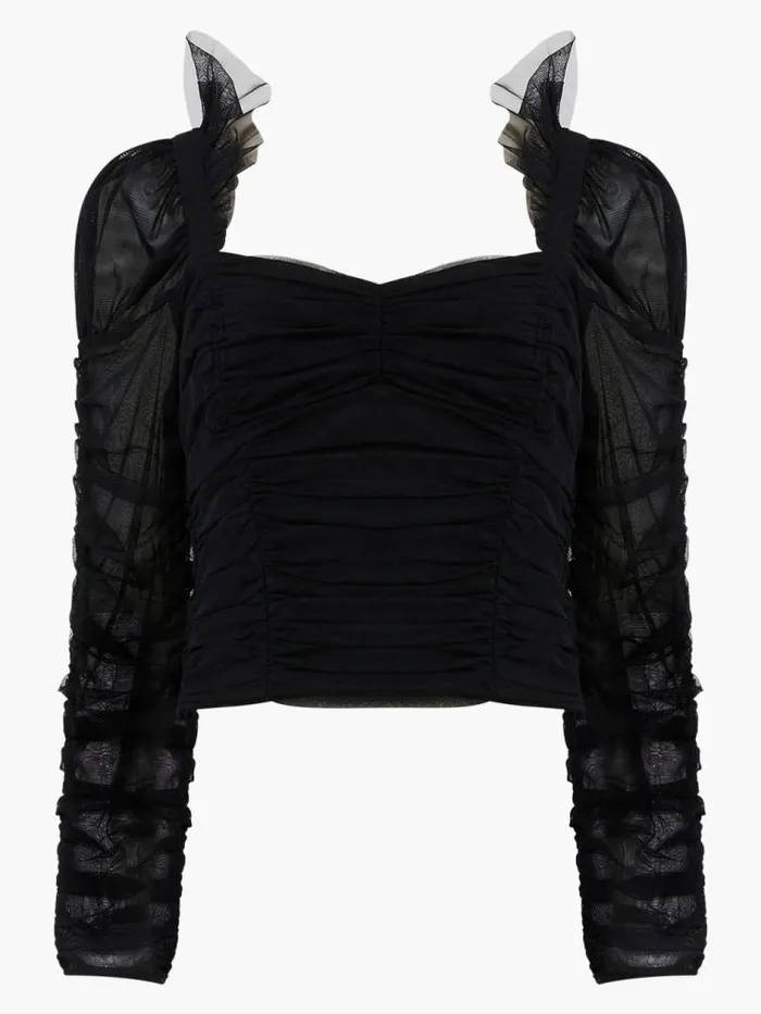 French Connection Edrea Tulle Cropped Top Blackout Women Tops