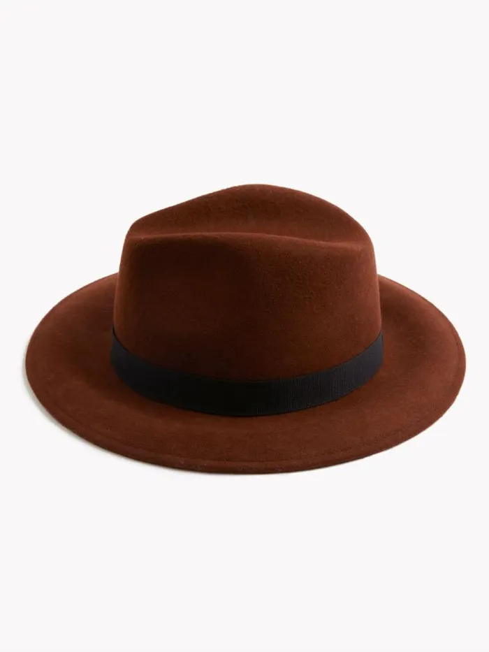 French Connection Felt Trilby Hat Tobacco Brown Women Hats