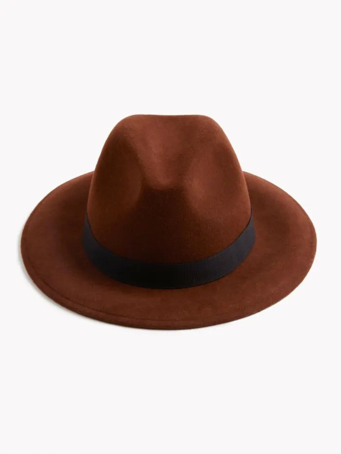 French Connection Felt Trilby Hat Tobacco Brown Women Hats
