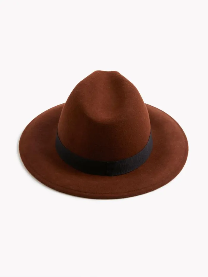 French Connection Felt Trilby Hat Tobacco Brown Women Hats