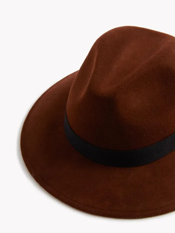 French Connection Felt Trilby Hat Tobacco Brown Women Hats