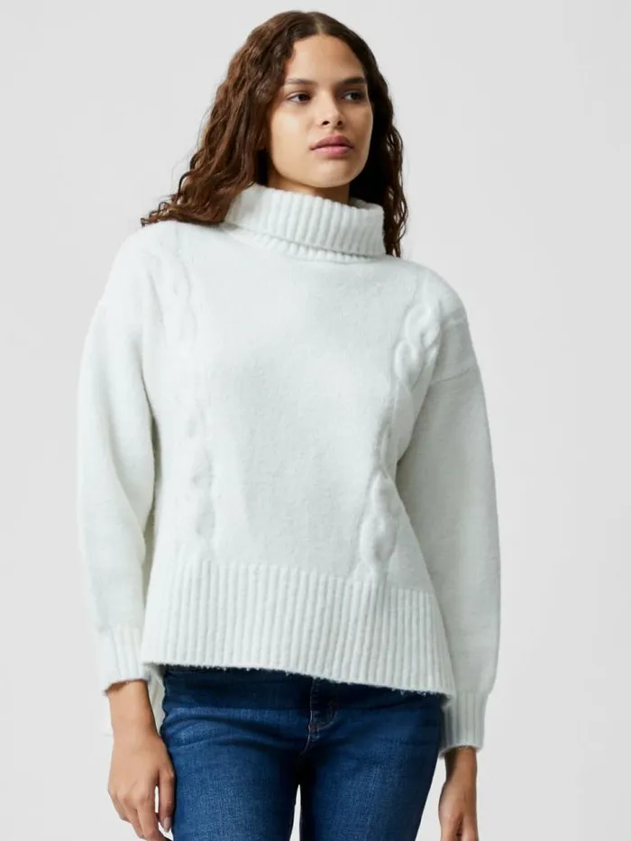 French Connection Funnel Neck Stepped Hem Cable Knit Jumper Winter White Women Jumpers and Cardigans French Connection Funnel Neck Stepped Hem Cable Knit Jumper Winter White Women Jumpers and Cardigans