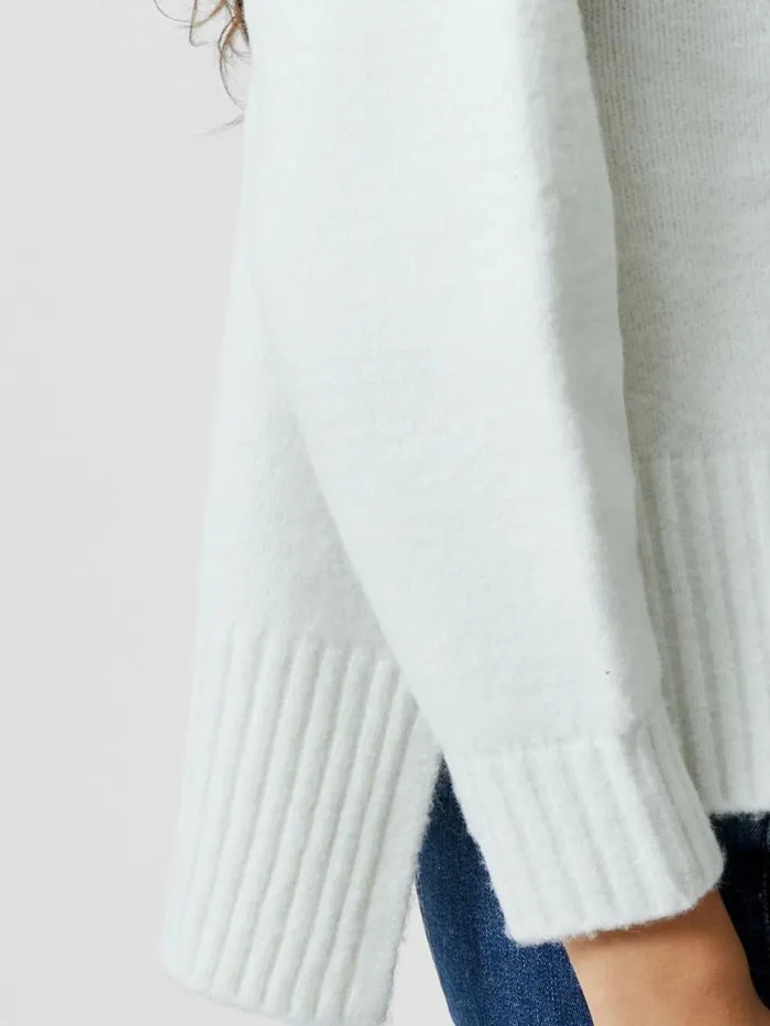 French Connection Funnel Neck Stepped Hem Cable Knit Jumper Winter White Women Jumpers and Cardigans