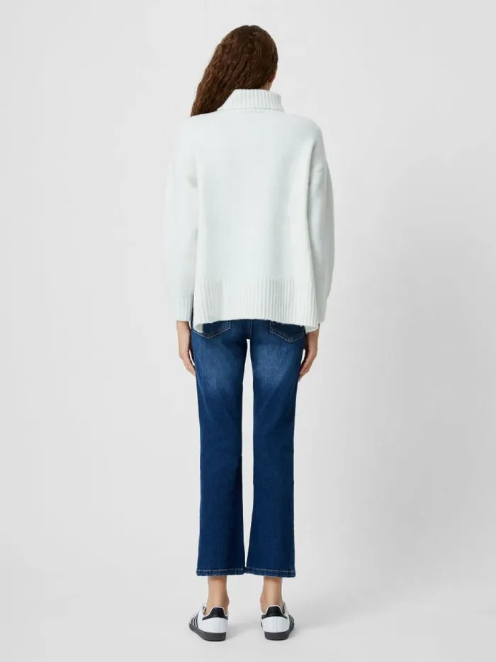 French Connection Funnel Neck Stepped Hem Cable Knit Jumper Winter White Women Jumpers and Cardigans