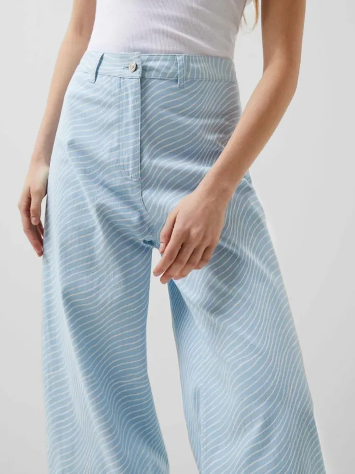 French Connection Hadley Ateena Twill Wide Fit Trousers 34 Inch Blue Mist Women Trousers