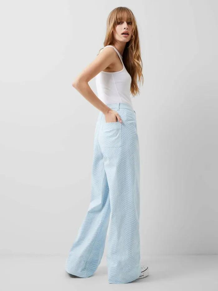French Connection Hadley Ateena Twill Wide Fit Trousers 34 Inch Blue Mist Women Trousers