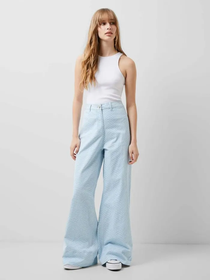 French Connection Hadley Ateena Twill Wide Fit Trousers 34 Inch Blue Mist Women Trousers