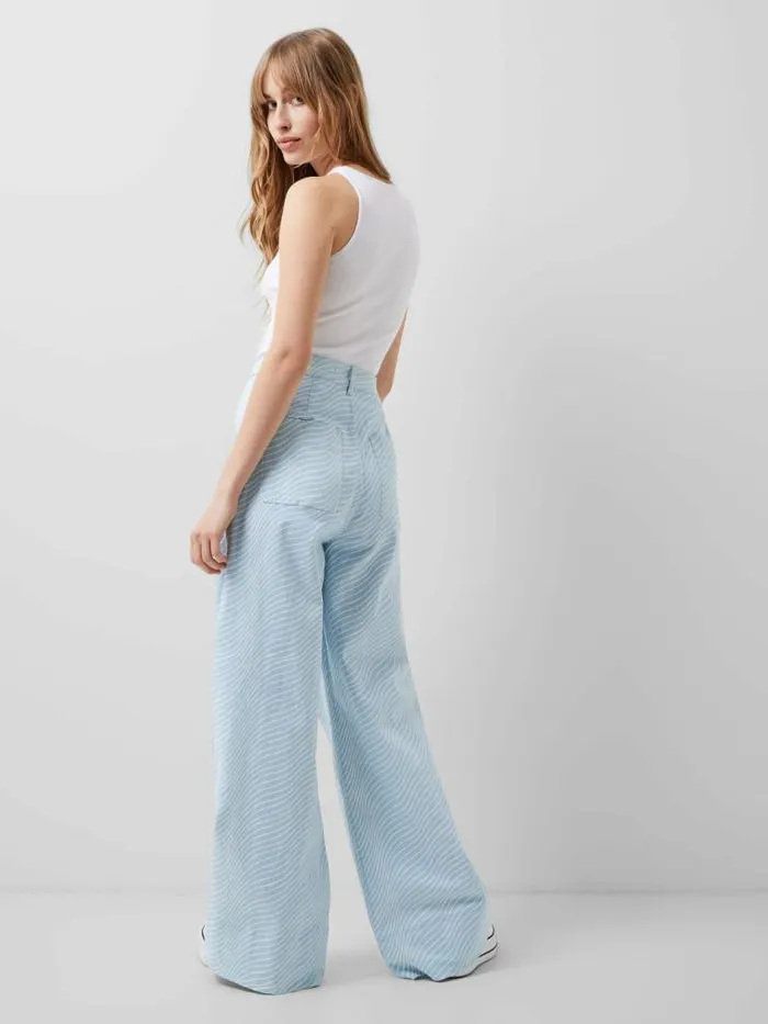 French Connection Hadley Ateena Twill Wide Fit Trousers 34 Inch Blue Mist Women Trousers