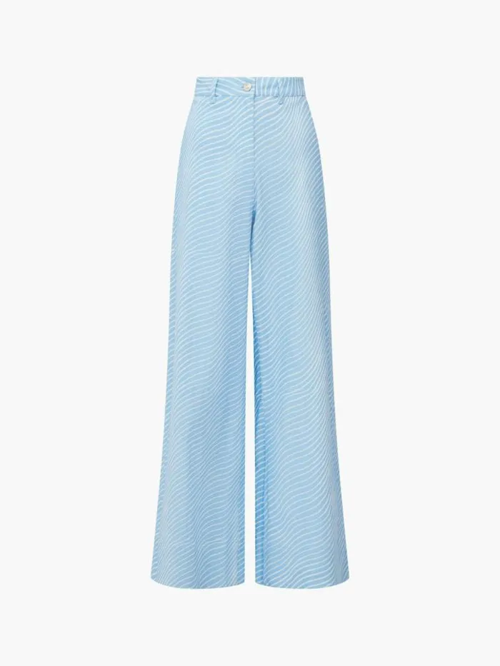 French Connection Hadley Ateena Twill Wide Fit Trousers 34 Inch Blue Mist Women Trousers