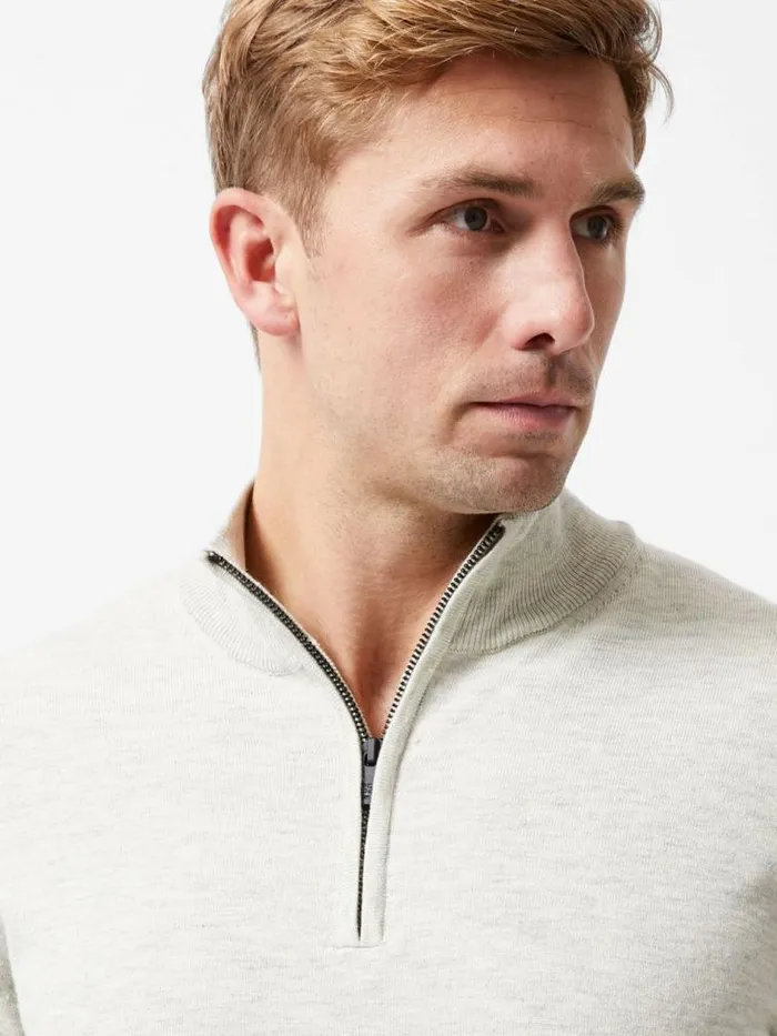 French Connection Half Zip Knitted Jumper Oatmeal Men Knitwear