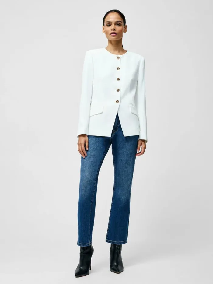 French Connection Harrie Collarless Blazer Summer White Women Coats and Jackets