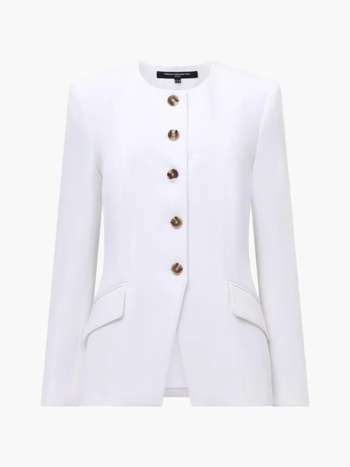 French Connection Harrie Collarless Blazer Summer White Women Coats and Jackets