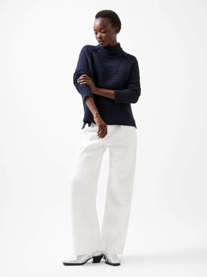 French Connection Keya Popcorn Knit Mozart Jumper Marine Women Jumpers and Cardigans