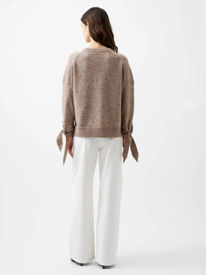 French Connection Kezia Recycled Tie Up Sleeve Jumper Taupe Mel Women Jumpers and Cardigans