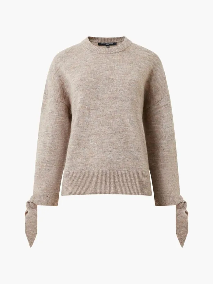 French Connection Kezia Recycled Tie Up Sleeve Jumper Taupe Mel Women Jumpers and Cardigans