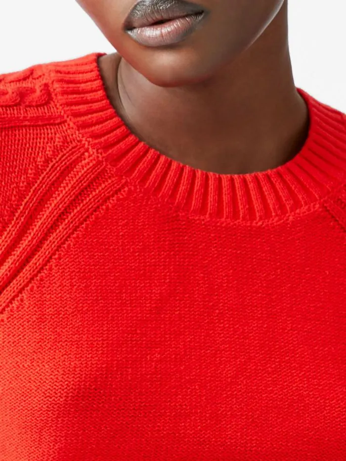 French Connection Lily Cable Knit Balloon Sleeve Jumper Scarlet Red Women Jumpers and Cardigans