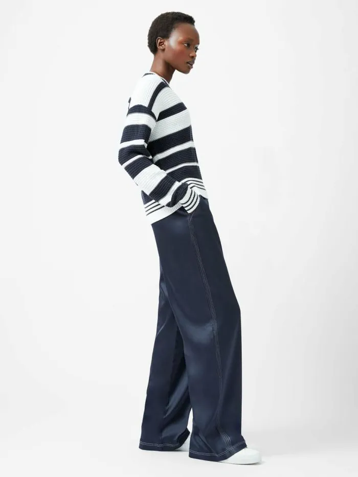 French Connection Lily Mozart Striped Varsity VNeck Jumper Navysummer White Women Jumpers and Cardigans