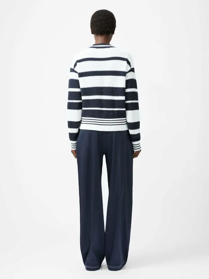 French Connection Lily Mozart Striped Varsity VNeck Jumper Navysummer White Women Jumpers and Cardigans