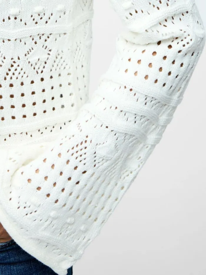 French Connection Long Sleeve Crochet Bobble Knit Jumper Summer White Women Jumpers and Cardigans
