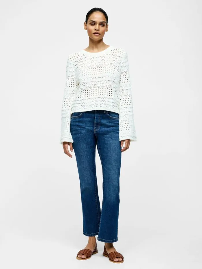 French Connection Long Sleeve Crochet Bobble Knit Jumper Summer White Women Jumpers and Cardigans