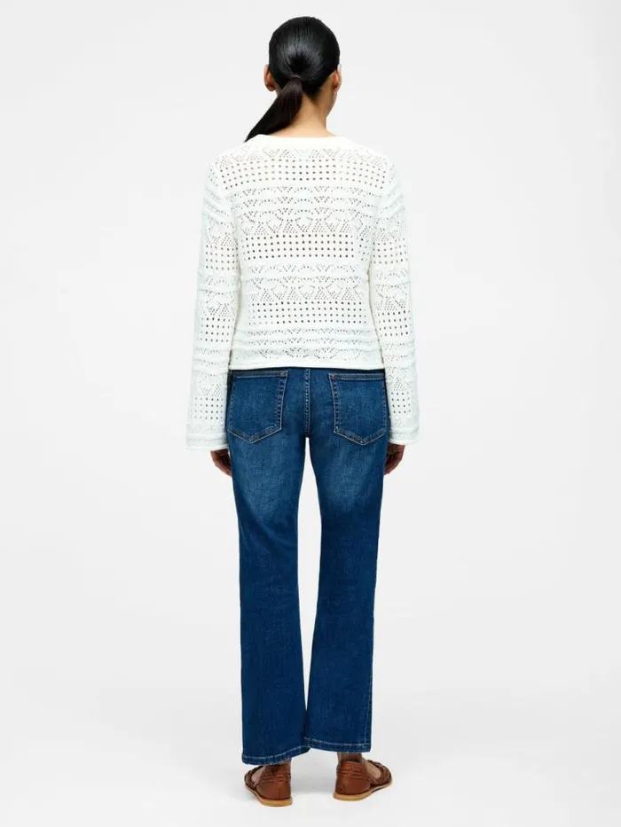 French Connection Long Sleeve Crochet Bobble Knit Jumper Summer White Women Jumpers and Cardigans
