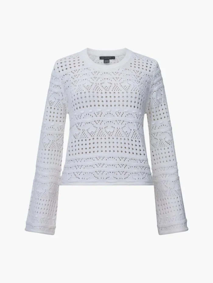 French Connection Long Sleeve Crochet Bobble Knit Jumper Summer White Women Jumpers and Cardigans