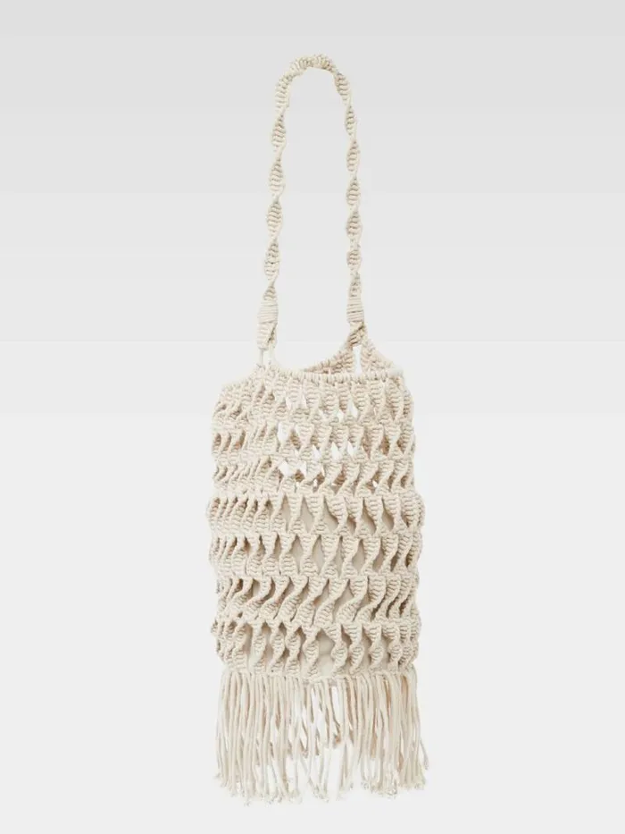 French Connection Macrame Bag Ecru Women Bags and Purses