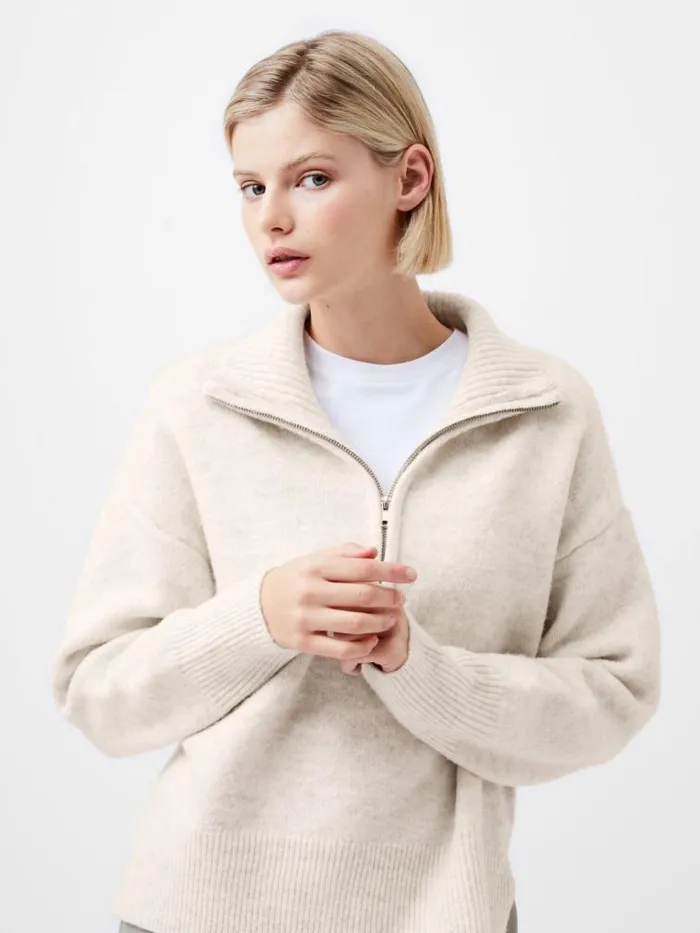 French Connection Maddox Half Zip Jumper Oatmeal Mel Women Jumpers and Cardigans French Connection Maddox Half Zip Jumper Oatmeal Mel Women Jumpers and Cardigans