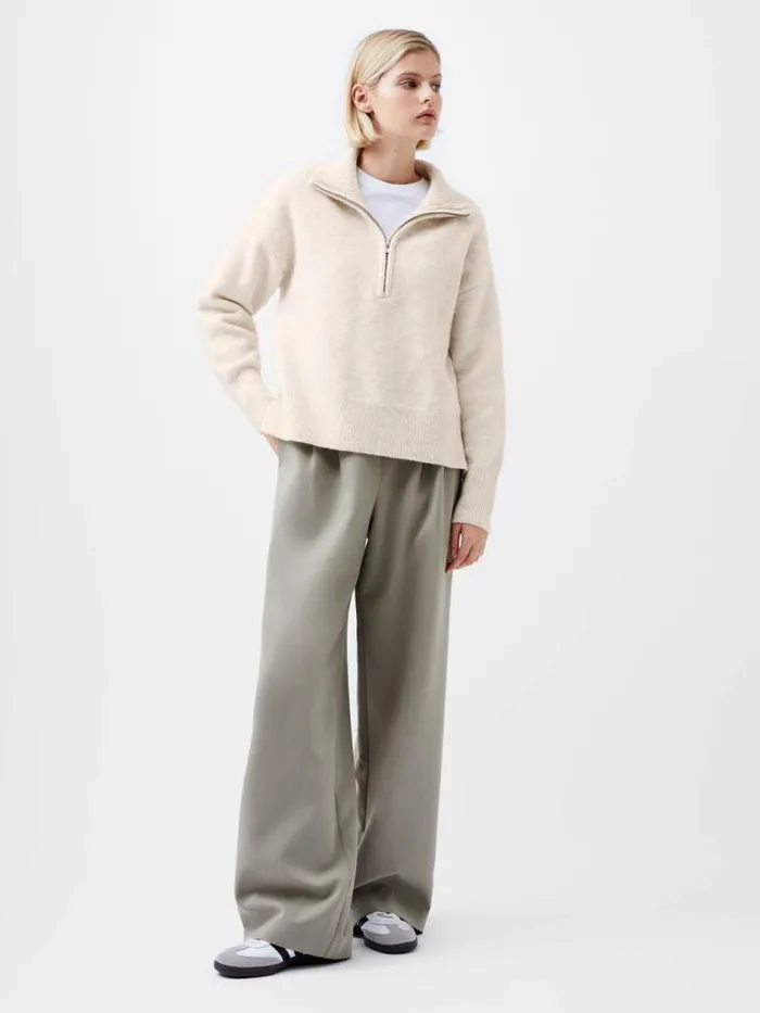 French Connection Maddox Half Zip Jumper Oatmeal Mel Women Jumpers and Cardigans