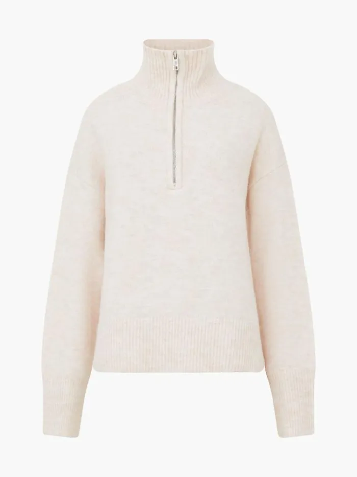 French Connection Maddox Half Zip Jumper Oatmeal Mel Women Jumpers and Cardigans