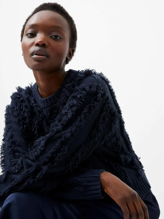 French Connection Malika Fringed Jumper Marine Women Jumpers and Cardigans