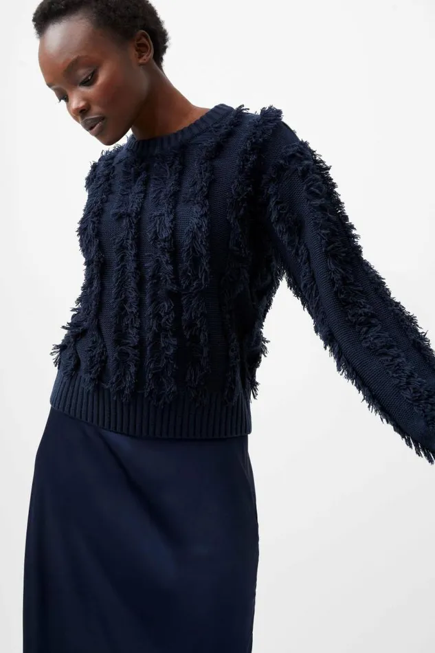 French Connection Malika Fringed Jumper Marine Women Jumpers and Cardigans