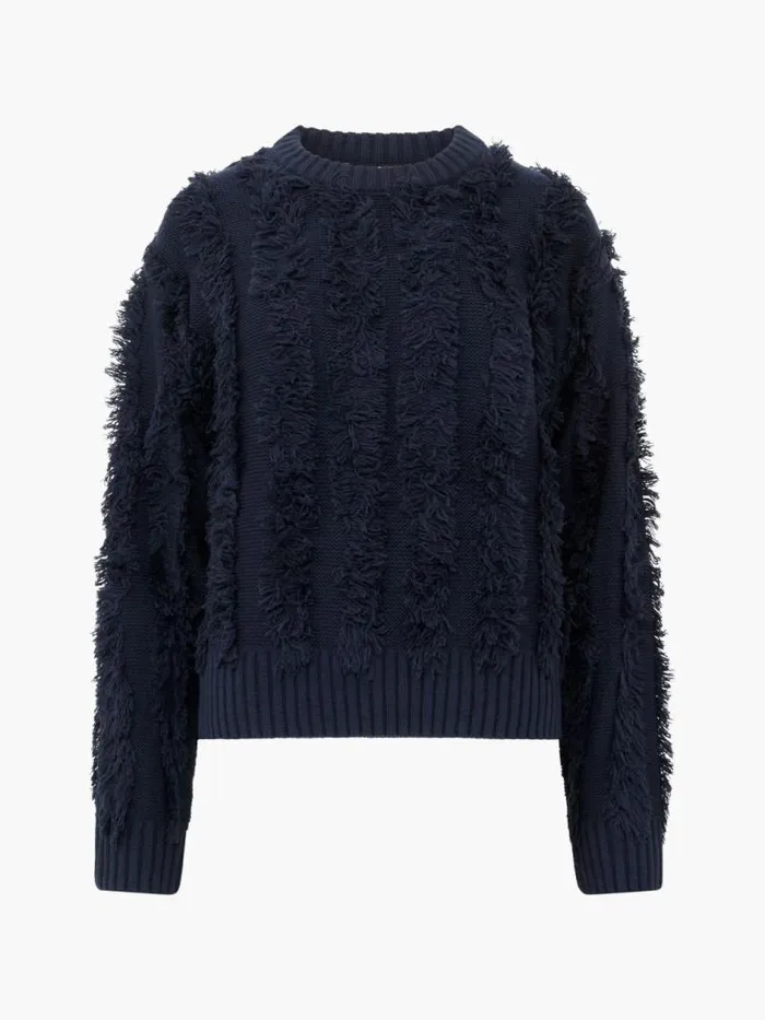 French Connection Malika Fringed Jumper Marine Women Jumpers and Cardigans