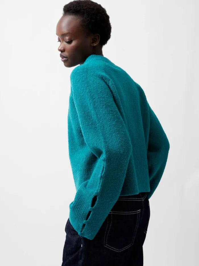 French Connection Melissa Boucle Button Detail Sleeve Jumper Dark Teal Women Jumpers and Cardigans French Connection Melissa Boucle Button Detail Sleeve Jumper Dark Teal Women Jumpers and Cardigans